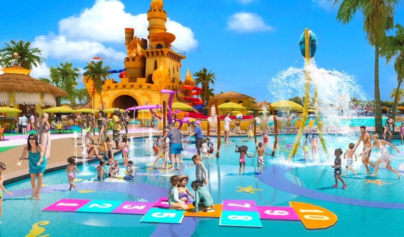 For toddlers and small children the Guppy Grotto splash pad is a colorful coral-reef themed childrens water play area