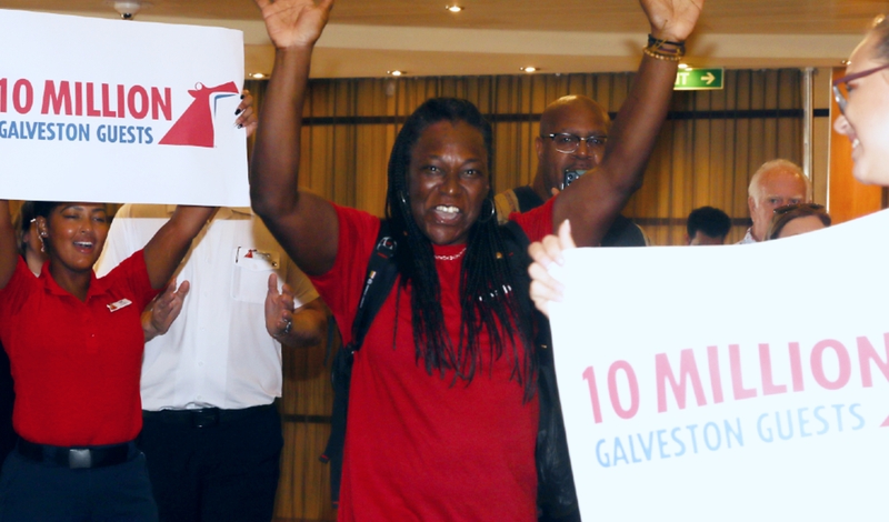 Marsha Taulton boards Carnival Breeze as the 10 millionth Carnival guest embarking from Galveston