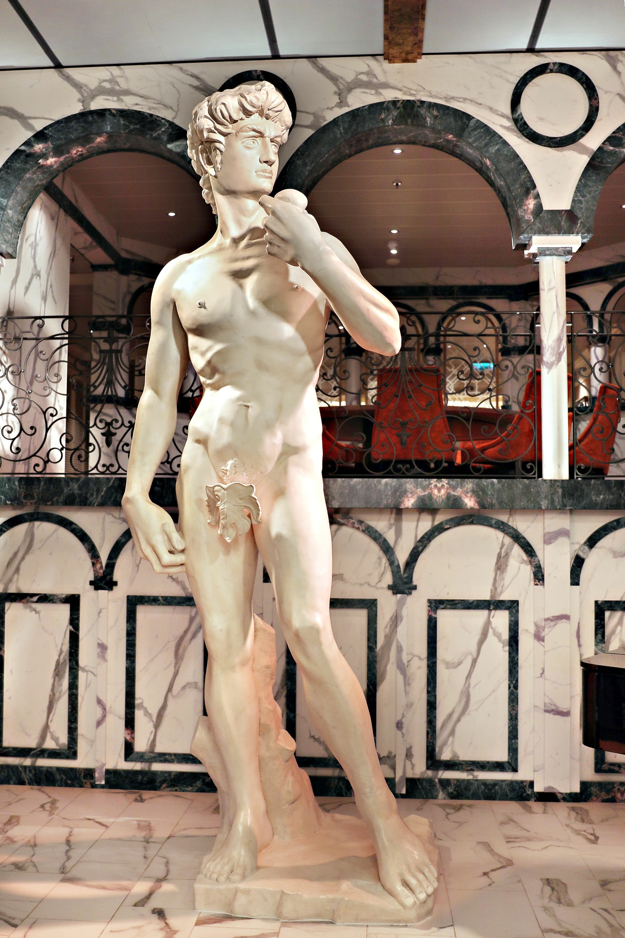 Statue of David stands in Carnival Firenze's Michelangelo Restaurant