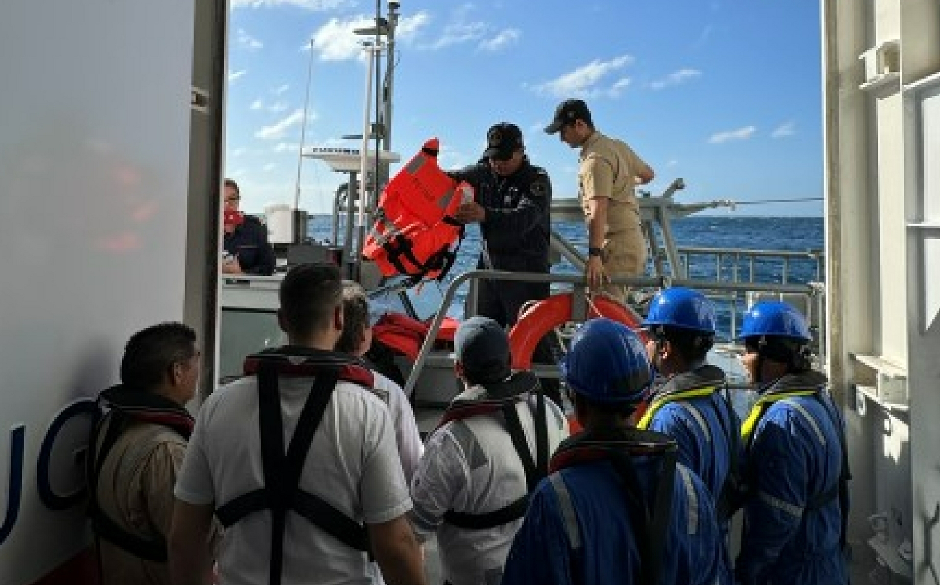 The ships team coordinated a safe transfer of the rescued men with Mexican Navy officials